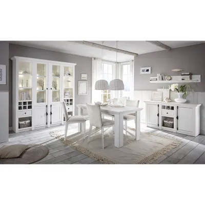 Produktbild von Esszimmer-Kombination WINGST-61 im Landhaus-Stil Pinie weiß Nb. mit großem Buffet inkl. LED (ohne Stühle)