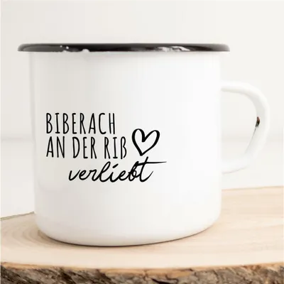 Produktbild von Huuraa Emaille Tasse Biberach an der Riß  Geschenk Kaffeebecher Vintage 300ml Biberach an der Riß  Präsent