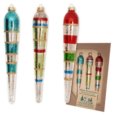 Produktbild von Krebs Glas Lauscha Weihnachtsbaumdekoration - 3 Eiszapfen in nostalgischen Retro-Farben - ca. 17 cm - aus Glas