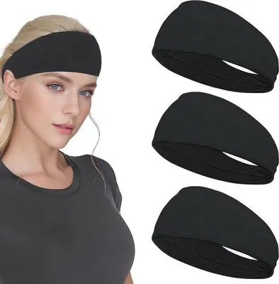 Produktbild von Famanu Sporthaarbänder Set von 3 - Weiche, Dehnbare Haaraccessoires für Fitness und Yoga (Schwarz)