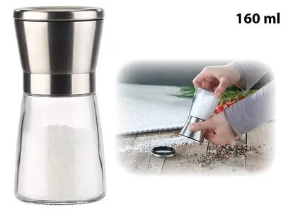Image de Moulin poivre et sel manuel en verre et inox avec broyeur en céramique - 13 cm