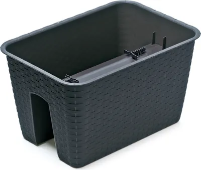 Produktbild von Balkonkasten Anthrazit 40x27x22,5 Rattan Optik Blumenkasten Geländertopf Balkongeländer Blumentopf