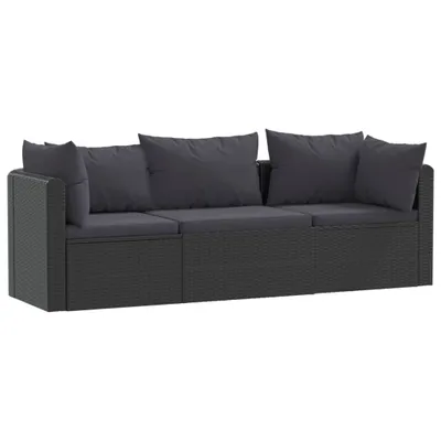 Image de vidaXL Ensemble de salon de jardin 3 pièces avec coussins Poly rotin noir