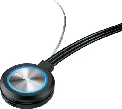 A close-up shot of a Blaupunkt antenna with a blue illuminated ring.