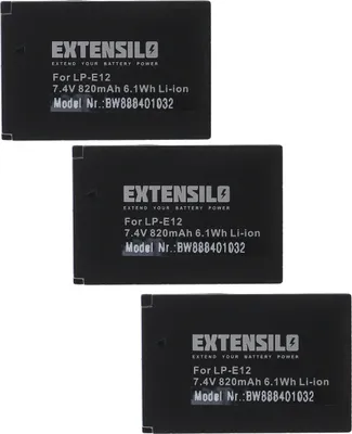 Produktbild von EXTENSILO 3x Akku kompatibel mit Canon Rebel SL1 Digital Kamera (820 mAh, 7,4 V, Li-Ion)