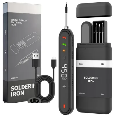 Produktbild von Kabelloses Lötkolben Set, Schnelles Aufheizen USB Ladeanschluss, 1600mAh Einstellbare Temperatur 180 ℃-450 ℃, 3 Lötspitzen, Lötdraht
