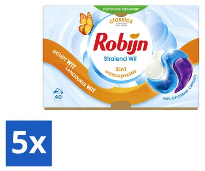 Produktbild von 5 x Robijn Stralend Wit 3-in-1 Wascapsules - Vorteilspackung - 5 Stücke
