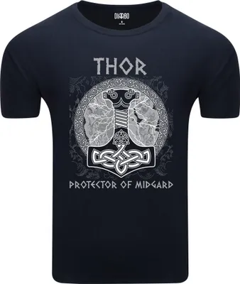 Produktbild von Diarbo Herren T-Shirt mit Wikinger Druck Thor Dunkelblau Gr.M