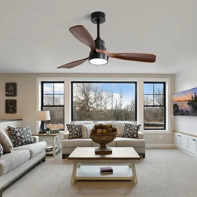 Produktbild von Deckenventilator mit 3 Massivholzflügeln und Fernbedienung Reversiblem DC-Motor für Wohnzimmer 48 Zoll