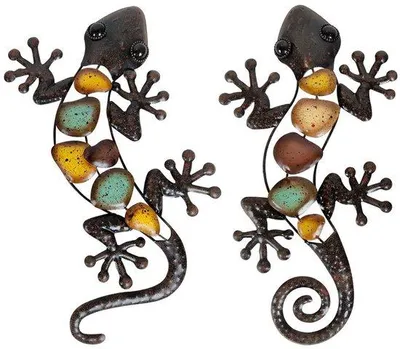 Productafbeelding van Metalen Gecko Wanddecoratie Set van 2