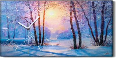 Produktbild von Leinwand Uhr Küche Wohnzimmer Bild Kunstdruck 60x30 Gemälde Winter Wald Bäume - weiße Hände