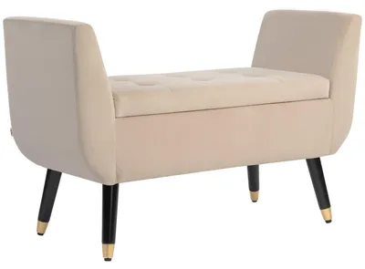 Obrázek produktu pro Polstrovaná úložná lavice s područkami a knoflíky | Barva: Hnědá | Rozměry: 42 x 107 x 65 cm