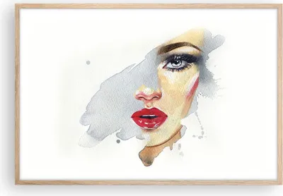 Produktbild von Gerahmtes Poster - Rahmen in heller Eiche - Aquarell Frau Mund - 91,5x61 cm - Wand Bild - Wanddeko - Wandbilder - Kunstposter - Wandposter - Bilderrahmen - Bilder - Kunstdruck - P2NAA91x61-4891
