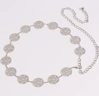 Produktbild von Metall Taillenkette Hohlkreis Dekoration Taillenkette Kleid Gürtel weibliches Modeaccessoire, silber, 150cm