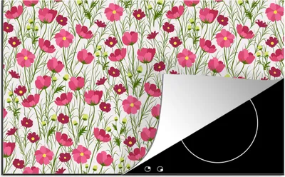 Produktbild von KitchenYeah© Herdabdeckplatte Blumen - Gras - Mohn , 89x51cm, Küche Deko, Glaskeramikkochfeld Herdabdeckung, Abdeckplatte fùr Kochfeld