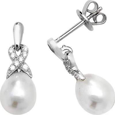 Produktbild von Wunderschöne 925 Sterling Silber Damen - Paar Ohrringe mit Zirkonia, Süßwasser-Zuchtperle - 19mm*7mm; TRS22915