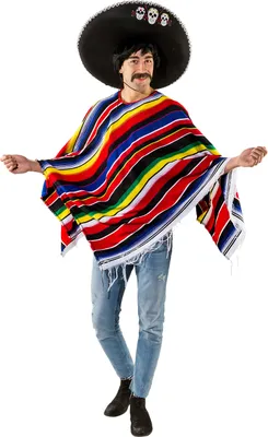 Produktbild von O7421 rot-bunt Damen-Herren Poncho Umhang