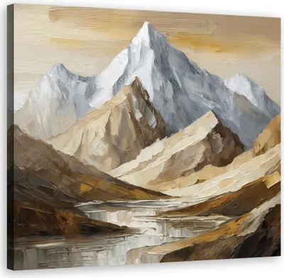 Produktbild von Leinwandbild Berge Gemalte Landschaft 30x30 Feeby Beige bild für die wand bereit zum aufhängen