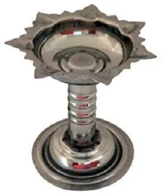 RVS Öllampe für Puja – Diya für Aarti – 8 cm Höhe – Silber