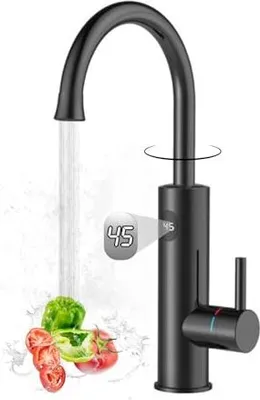 Produktbild von Wasserhahn mit Durchlauferhitzer Küche, 3200W Elektrische Heizung Wasserhahn, LED Temperaturanzeige 360º Misch Drehung Küchenarmatur, 304 Edelstahl