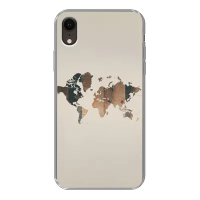Produktbild von MuchoWow® Handyhülle Schutzhülle Hülle für iPhone XR Weltkarte -Holz - Regal Silikon Softcase Handy Hülle - Schutzdeckel