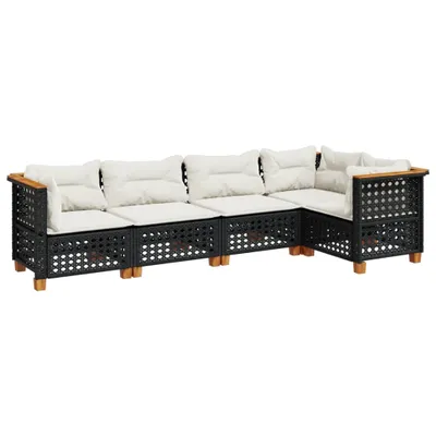 Produktbild von vidaXL 5-tlg. Garten-Sofagarnitur mit Kissen Schwarz Poly Rattan