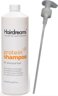Pflege Für Strapaziertes Haar 1000ml HAIRDREAMS Protein Shampoo 1000ml – Speziell Für Haarverlängerungen & Strapaziertes Haar – Inkl. Pumpe Haarkur Trockenes Haar