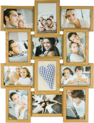 Produktbild von levandeo Bilderrahmen Collage 45x58cm 12 Fotos 10x15 Eiche MDF Holz Glasscheiben