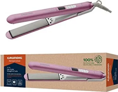 Produktbild von GRUNDIG HS 7130 Haarglätter, Glätteisen, Hairstyler, 4 Stufen, von 160 °C bis 220 °C, Ionic-Funktion, bewegliche Vollkeramikplatten, Turbo-Funktion, Rosé/Silber