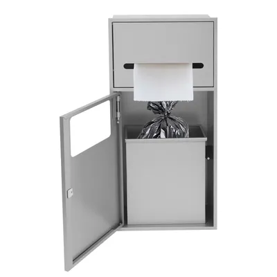 Image de Poubelle encastrable en acier inoxydable pour salle de bains et toilettes, encastrée, couleur argent, 28 × 13,5 × 60 cm