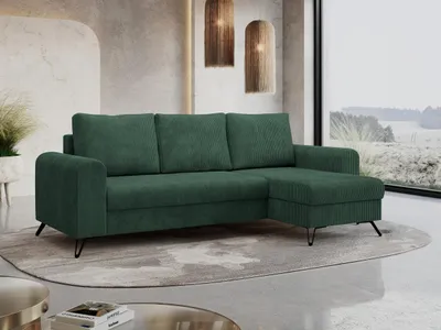 Produktbild von Ecksofa Wohnzimmer aus Cordstoff mit Schlaffunktion - HUGO-lin - Grün