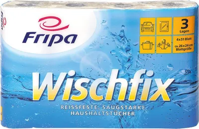 Produktbild von Fripa Küchenrolle Wischfix 3-lagig hochweiß Tissue 4 Rollen à 51 Blatt