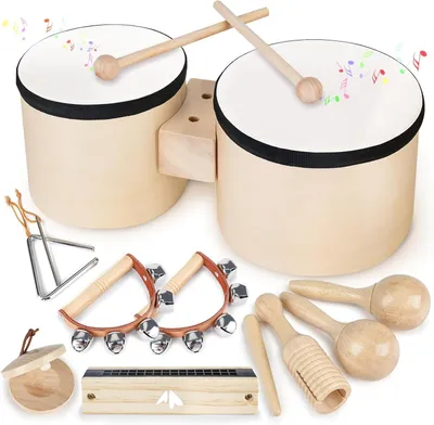Image de Batterie pour enfants - Ensemble d'instruments de musique - Développement musical - Matériaux en bois - 30 x 15 x 14 cm - Non spécifié