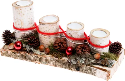 Produktbild von Adventsgesteck Birkenholz mit 4 Teelichtern rot CreaFlor Home