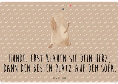 Produktbild von Mr. & Mrs. Panda Blechschild Hund Liebe DIN A4 - Hundeglück - Geschenk, Sprüche, Hunde, Herz, tafel, Schild, Blechtafel, Retro, Wandbild