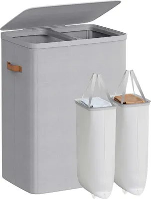 Produktbild von Wäschekorb mit 2 Fächern – Kleiderorganizer – stabil – 56 x 40 x 75 cm – grau