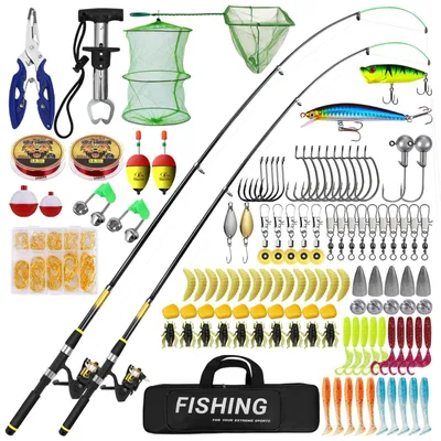 Image de Ensemble de cannes à pêche pour enfants, comprenant des cannes télescopiques de 2,1 mètres et 1,8 mètres, avec moulinet et appâts