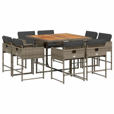 Produktbild von "im Sonderangebot" 9-tlg. Garten-Essgruppe - elegantes Design - Sitzgruppe/Gartenmöbel-Set - mit Kissen Grau Poly Rattan - Terassenmöbel DEMöbel401447