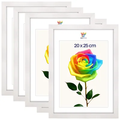 Obrázek produktu pro MG Design, sada 5 kusů rámečků na fotografie, rozměr 20 x 25 cm – fotorámečky s rámem z masivního dřeva v bílé barvě a odolným akrylovým sklem, vhodné k zavěšení i k postavení