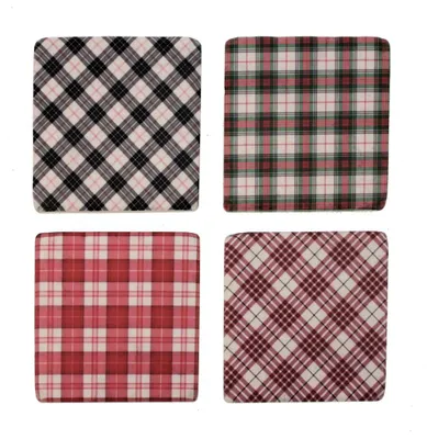 Obrázok produktu pre Meander, podložka pod poháre, vzor tartan, sada 4 kusov, 9,8 x 0,7 x 9,8 cm