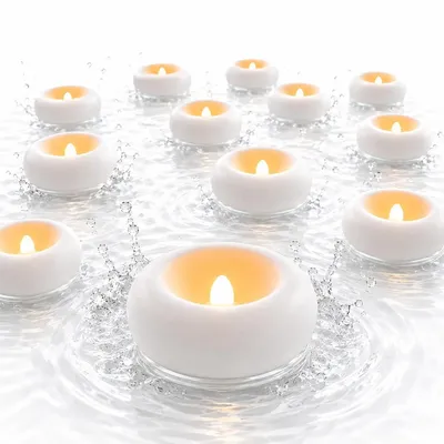 Produktbild von LED Schwimmkerzen 24er Set, Wasseraktivierte LED Kerzen mit Batterie, flammenlose Teelichter für Pool, Badewanne, Hochzeit und Party Dekoration
