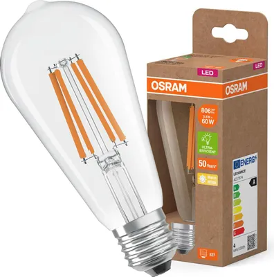 Zdjęcie produktu dla Osram Classic Edison, 3,8 W, 60 W, E27, 806 lm, 50000 h, Ciepłe białe