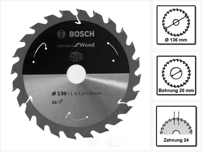 Obrázok produktu pre BOSCH 2608837668 BOSCH PRO Wood Kreissägeblatt 136,0 mm, 24 Zähne