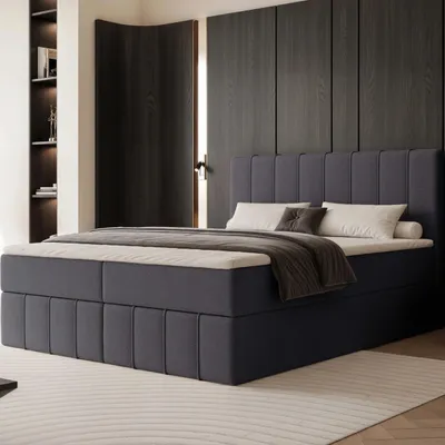 Productafbeelding van Boxspringbed NOVA 160x200, paneeloptiek, bedkasten, Bonell-matras, grafietkleur