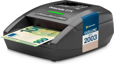 Zdjęcie produktu dla Detectalia D7X Wykrywacz fałszywych banknotów i licznik pieniędzy Pojedynczy - Wykrywacz fałszywych banknotów z 7 testami rozpoznawczymi dla euro, gbp, chf, pln, czk i sek