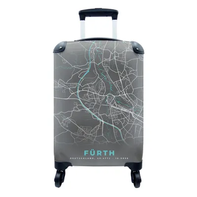 Produktbild von MuchoWow® Koffer Handgepäck Trolley Rollkoffer Kleine Reisekoffer mit 4 Rollen - Stadtplan - Karte - Fürth - Blau - Deutschland - Karte - Cabin Size < 55x40x23 cm & 55x40x20 cm - Fotokoffer - Kabinenkoffer - Boardgepäck - Reise-Box - Reisekoffer - Reisegepäck - Koffer mit Bild - Trolley für Kinder