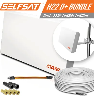 Produktbild von Selfsat H22D+ 1 TV Teilnehmer SAT Flachantenne FLAT + profi Fensterdurchführung + Kabel FULL HD 4K