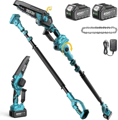 Produktbild von SEESII 2-in-1 Hochentaster Akku, 6-Zoll Mini-Kettensäge für Baum Trimmen – Blau