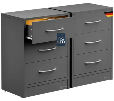 Image de Table de chevet lot de 2 - Bois - 54 x 39 x 28 cm - Éclairage LED - Gris