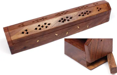 Produktbild von Räucherstäbchen-Box aus Sheesham-Holz mit Kupfer Blumen-Ornament